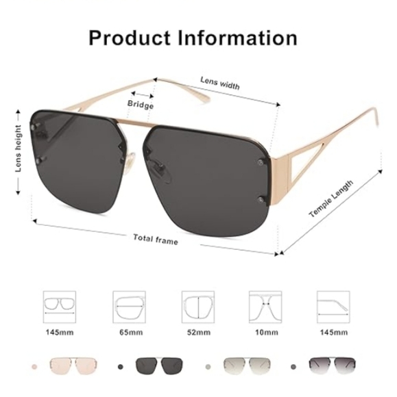 Aviator Sunglasses Retro Metal Rimless Frame SJ1192 Black Gold